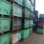 Item #755: Steel Vented Bins 48" x 36" x 36" o/h (28" ID), with top stacking pins, gates
